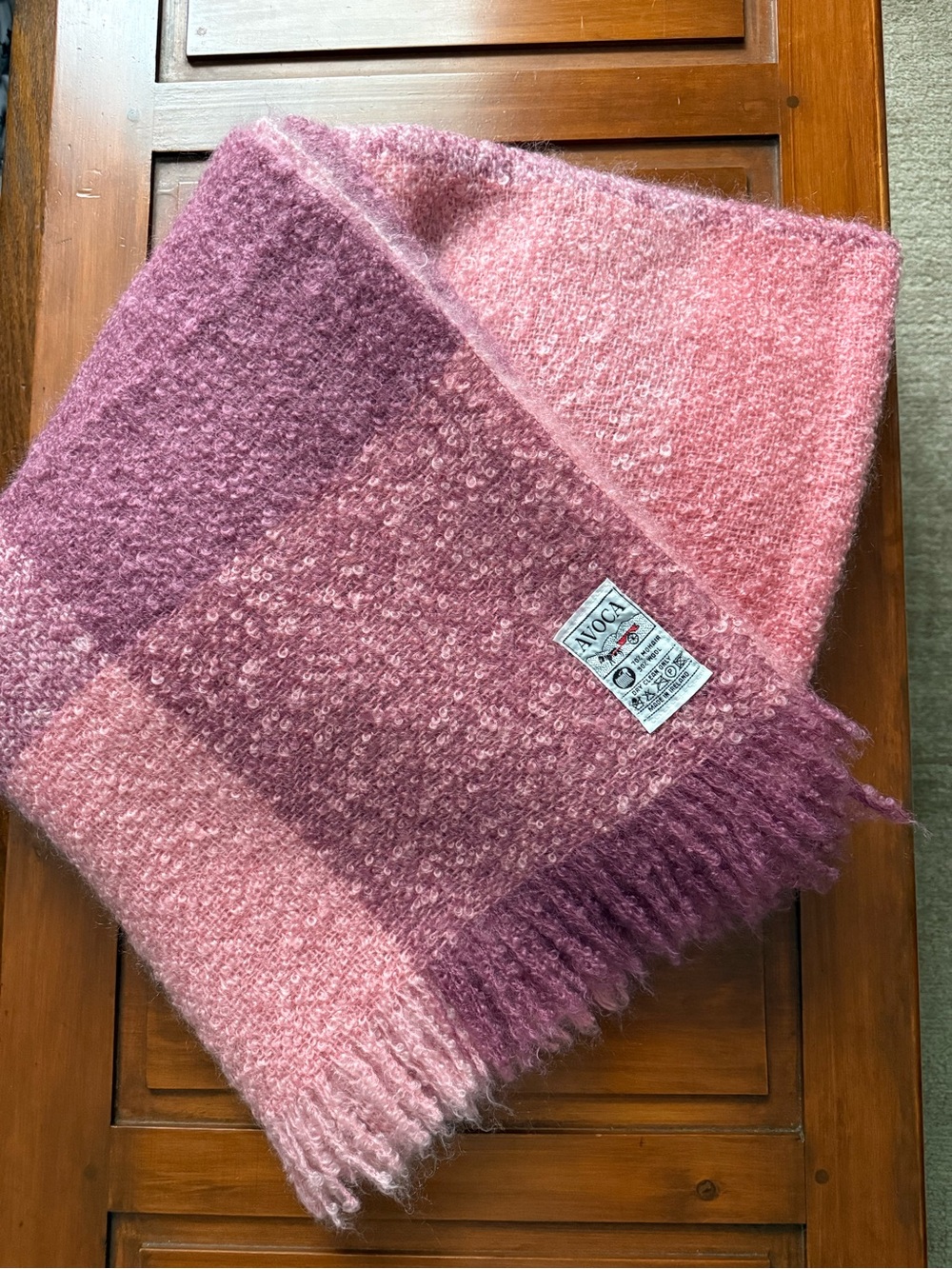 Pristine Vintage Avoca Irish Mohair & Wool Pink/Purple Large Throw 64x58